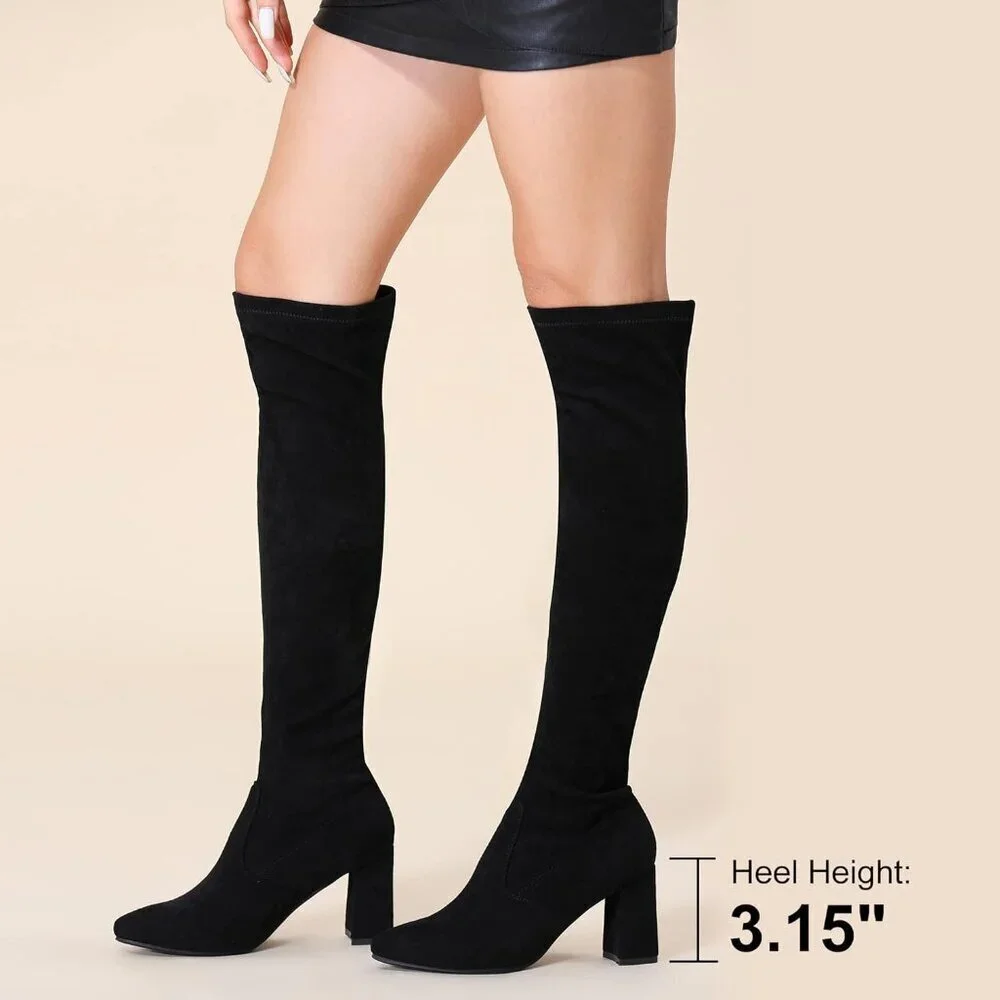 🆕Women's 8957black Polyurethane High Pointy-toe High-heel Over The Knee Boots